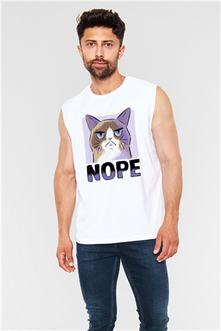 Nope Baskılı Unisex Beyaz  Kolsuz Tişört