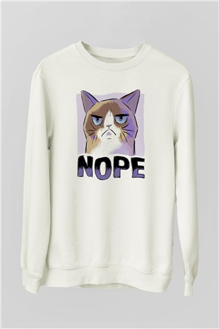 Nope Baskılı Unisex Beyaz  Sweatshirt