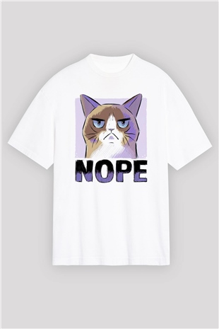 Nope Baskılı Oversize Beyaz Tişört