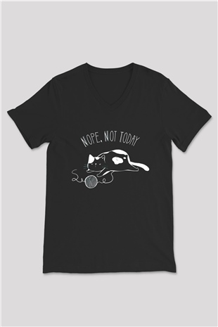Nope Not Today Baskılı Unisex Siyah  V Yaka Tişört