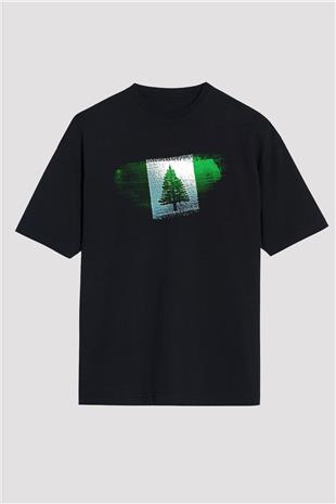 Norfolk Adası - Norfolk İsland Bayrağı Baskılı Unisex Siyah Oversize Tişört