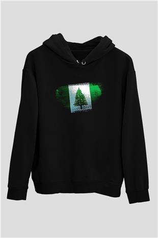 Norfolk Adası - Norfolk İsland Bayrağı Baskılı Unisex Siyah Kapüşonlu Sweatshirt