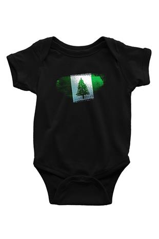 Norfolk Adası - Norfolk İsland Bayrağı Baskılı Unisex Siyah Bebek Body - Zıbın