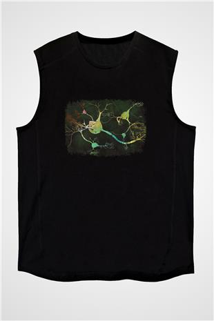 Nöronlar Baskılı Unisex Kolsuz Siyah Tişört - Tshirt