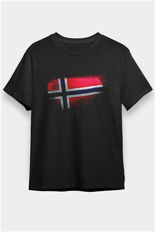 Norveç - Norway Bayrağı Baskılı Unisex Siyah Tişört