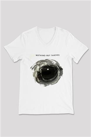 Nothing But Thieves Baskılı Beyaz Unisex V Yaka Tişört - Tshirt