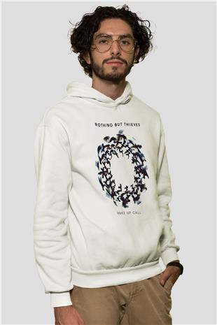 Nothing But Thieves Baskılı Beyaz Unisex Kapüşonlu Sweatshirt