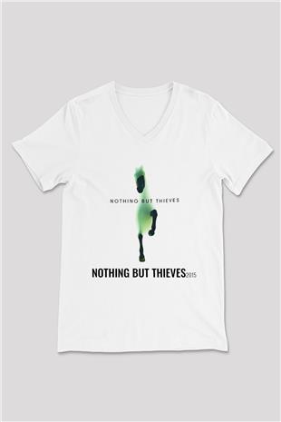 Nothing But Thieves Baskılı Beyaz Unisex V Yaka Tişört - Tshirt