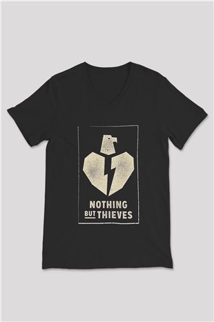 Nothing But Thieves Baskılı Unisex Siyah V Yaka Tişört - Tshirt
