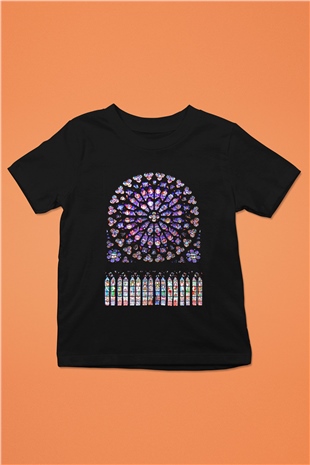 Notre Dame Katedrali Baskılı Siyah Unisex Çocuk Tişört