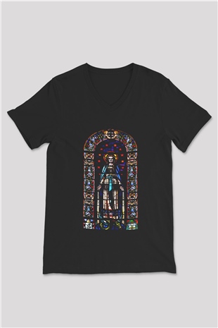 Notre Dame Katedrali Siyah Unisex V Yaka Tişört T-Shirt