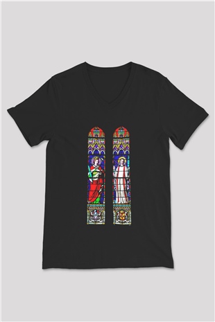 Notre Dame Katedrali Siyah Unisex V Yaka Tişört T-Shirt