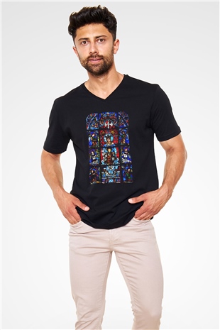 Notre Dame Katedrali Siyah Unisex V Yaka Tişört T-Shirt