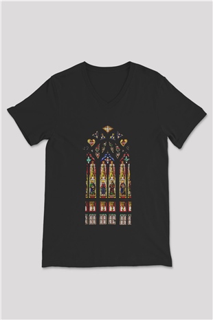 Notre Dame Katedrali Siyah Unisex V Yaka Tişört T-Shirt