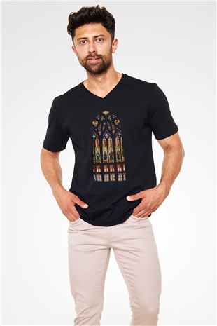 Notre Dame Katedrali Siyah Unisex V Yaka Tişört T-Shirt