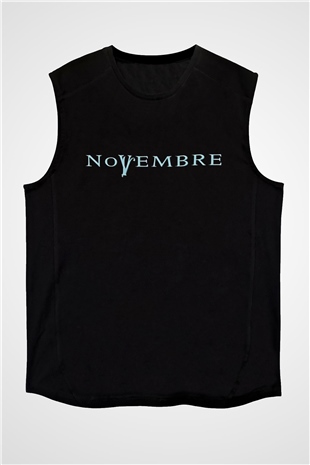 Novembre Baskılı Unisex Siyah Kolsuz Tişört - Tshirt