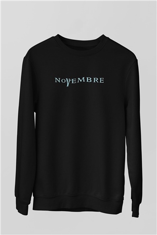 Novembre Baskılı Unisex Siyah Sweatshirt