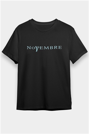 Novembre Baskılı Unisex Siyah Tişört - Tshirt