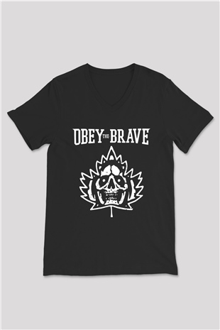 Obey the Brave Siyah Unisex V Yaka Tişört