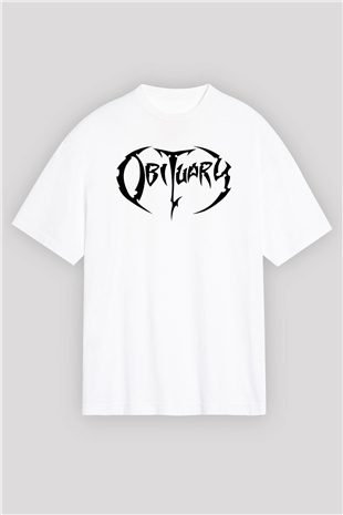 Obituary Beyaz Unisex Oversize Tişört T-Shirt