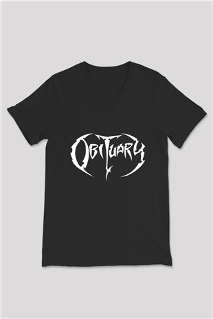 Obituary Siyah Unisex V Yaka Tişört T-Shirt