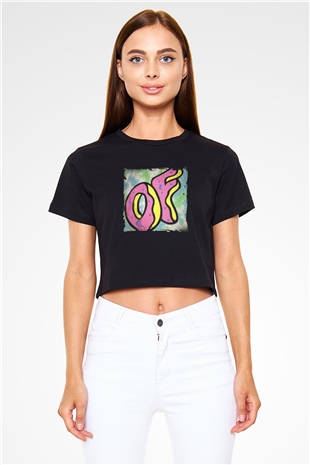 Odd Future Baskılı Crop Top Siyah Kadın Tişört