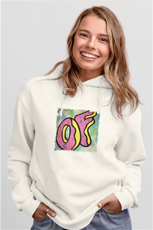Odd Future Baskılı Unisex Beyaz Kapüşonlu Sweatshirt