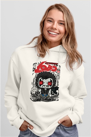 Ödül Avcısı Baskılı Unisex Beyaz Hoodie
