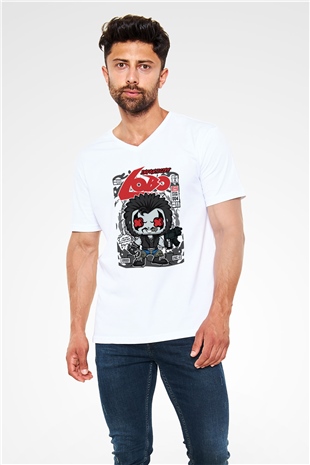 Ödül Avcısı Baskılı Unisex Beyaz V Yaka Tişört