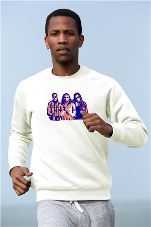 Offset Baskılı Beyaz Unisex Sweatshirt