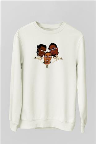 Offset Baskılı Beyaz Unisex Sweatshirt