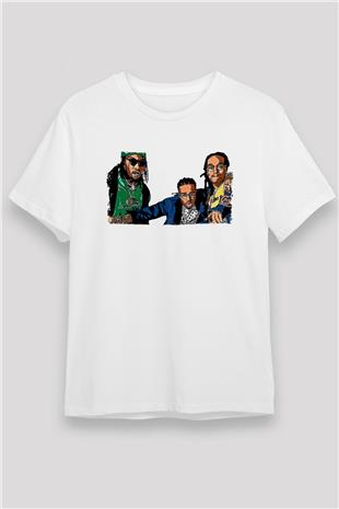 Offset Baskılı Unisex Beyaz Tişört - Tshirt