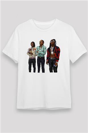 Offset Baskılı Unisex Beyaz Tişört - Tshirt