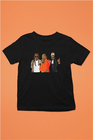 Offset Baskılı Unisex Siyah Çocuk Tişört - Tshirt