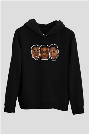 Offset Baskılı Unisex Siyah Hoodie