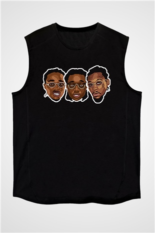 Offset Baskılı Unisex Siyah Kolsuz Tişört - Tshirt