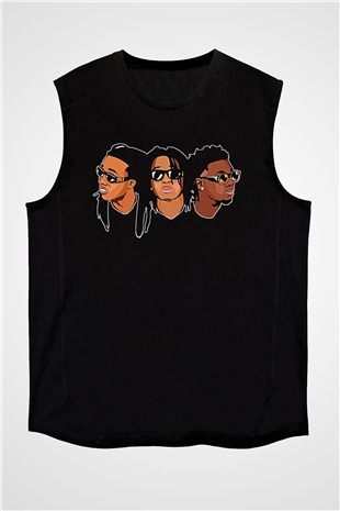 Offset Baskılı Unisex Siyah Kolsuz Tişört - Tshirt