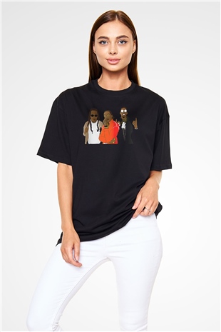 Offset Baskılı Unisex Siyah Oversize Tişört - Tshirt