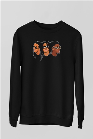 Offset Baskılı Unisex Siyah Sweatshirt