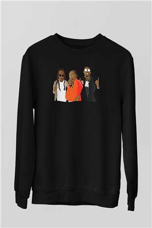 Offset Baskılı Unisex Siyah Sweatshirt