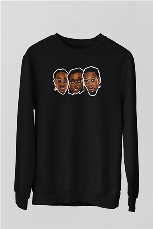 Offset Baskılı Unisex Siyah Sweatshirt