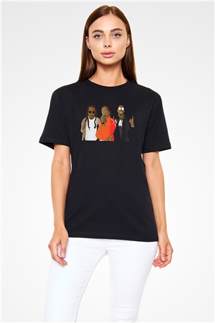 Offset Baskılı Unisex Siyah Tişört - Tshirt