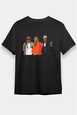 Offset Baskılı Unisex Siyah Tişört - Tshirt