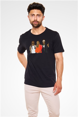 Offset Baskılı Unisex Siyah Tişört - Tshirt