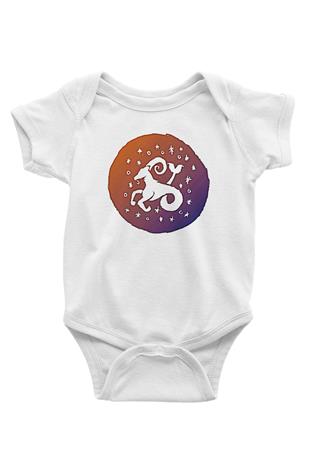 Oğlak Burcu Baskılı Beyaz Unisex Bebek Body - Zıbın