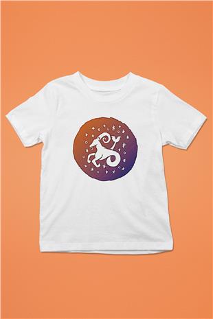Oğlak Burcu Baskılı Beyaz Unisex Beyaz Çocuk Tişört - Tshirt