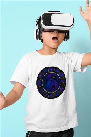Oğlak Burcu Baskılı Beyaz Unisex Beyaz Çocuk Tişört - Tshirt