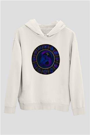 Oğlak Burcu Baskılı Beyaz Unisex Hoodie