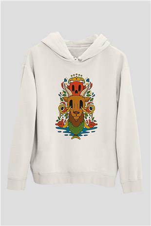 Oğlak Burcu Baskılı Beyaz Unisex Hoodie