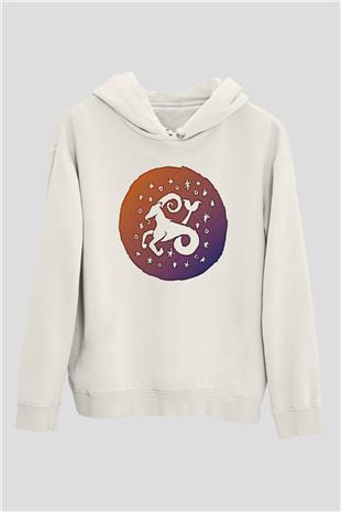 Oğlak Burcu Baskılı Beyaz Unisex Hoodie